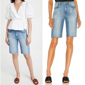 NWT L’AGENCE 90s High Rise Distressed Denim Raw Hem Cutoff Bermuda Jean Short 25